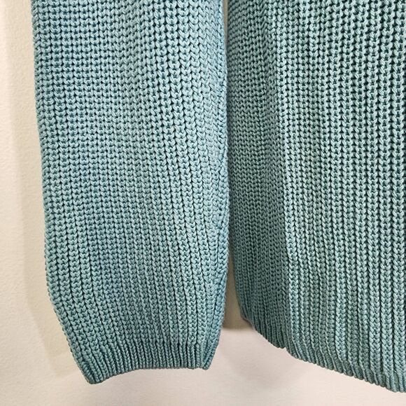 Chico’s Sweater Women’s Size 1 Medium Silk Blend V Neck Teal Cable Knit Preppy - Picture 6 of 8